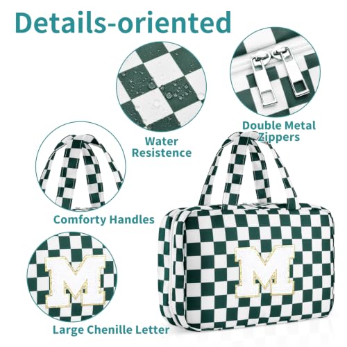 Personalized Travel Hanging Toiletry Makeup Bag Green Checkerboard M - color: Green Checkerboard, size: M