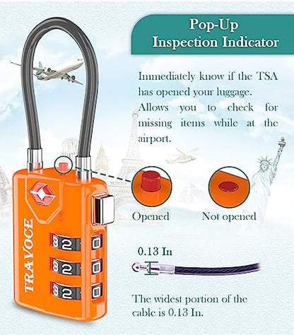 TRAVOCE TSA Approved Luggage Locks, Combination Cable Locks, Orange 4 Pack - color: Orange 4 Pack