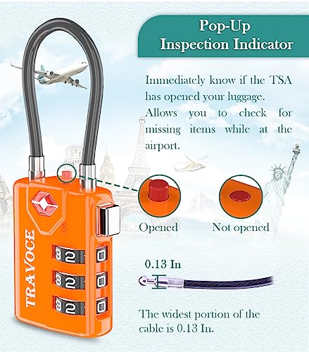 TRAVOCE TSA Approved Luggage Locks, Combination Cable Locks, Orange 4 Pack - color: Orange 4 Pack