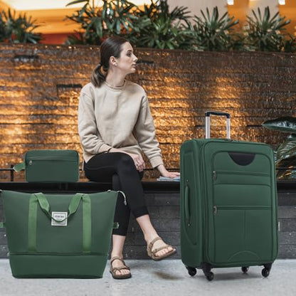 Merax Luggage Set 5 Piece,Expandable Softside Suitcase with Travel Bags - color: Dark Green, size: 22/26/30/DB/TB