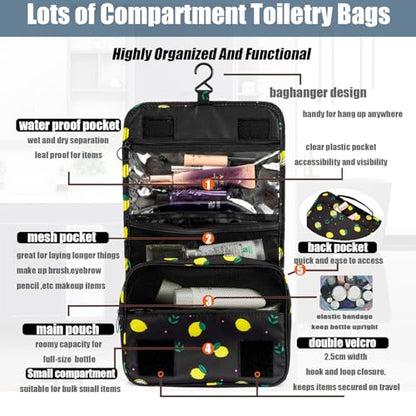 L&FY Hanging Travel Toiletry Bag Women's Cosmetic Organizer Makeup Pouch Men's Dopp Kits With Handle(Grey Lemon) - color: Grey Lemon, size: Compact Size