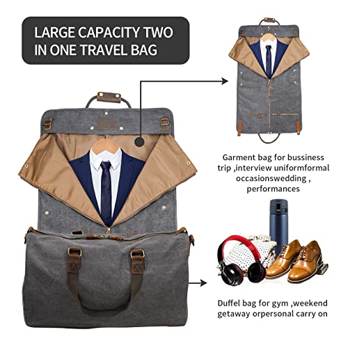 2 In 1 Convertible Garment Bag, Carry On Suit Duffle Bag For Men & Women - color: Gray