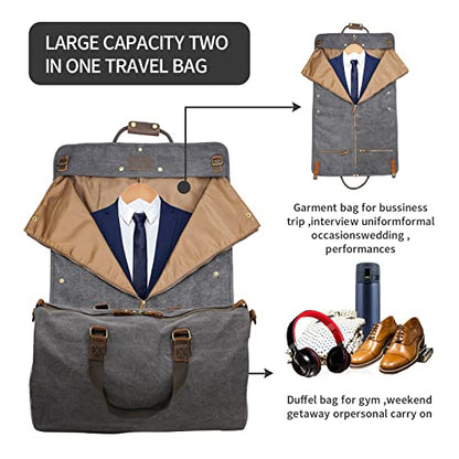2 In 1 Convertible Garment Bag, Carry On Suit Duffle Bag For Men & Women - color: Gray