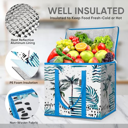 BALEINE Insulated Reusable Grocery Bags with Zippered Top, Large Cooler Bag - color: Island Breeze, size: 4 Pack