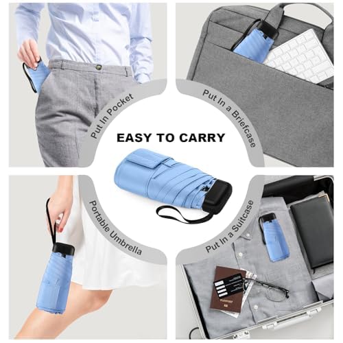 Mini Travel Umbrella Compact for Purse Lightweight Nano Waterproof for Rain - color: 0501.Light Blue 2pcs