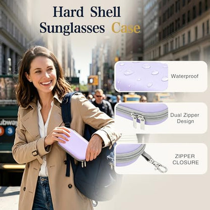 Double Sunglasses Case, Hard Shell Glasses Case for Men Women - color: Pu Purple