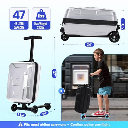 2-in-1 Folding Scooter Luggage for Kids & Adults, Ride-On Suitcase - color: silver