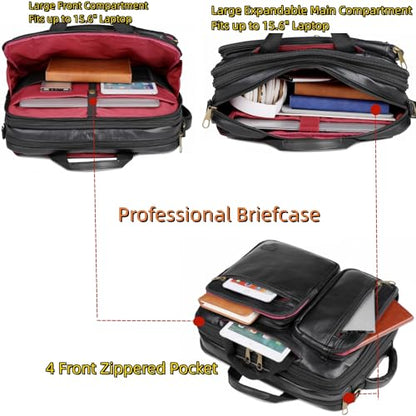 Baosha Vegan Leather Laptop Backpack Briefcase Hybrid 15.6 Inch Laptop Travel Backpack Hiking College Backpack for Men BC-04 (Black) - color: Black
