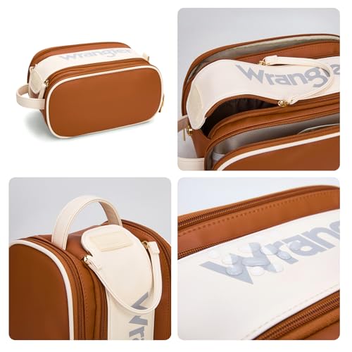 Wrangler Large Makeup Bag Travel Toiletry Bag Portable Cosmetic Bag - color: Brown-Tan