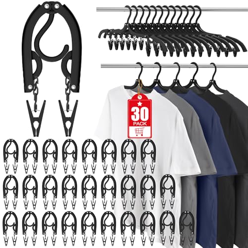 30Pcs Foldable Travel Hangers with Clips Cruise Essentials 2026 Phone Sized - color: Pitch Black, size: 30 Pack