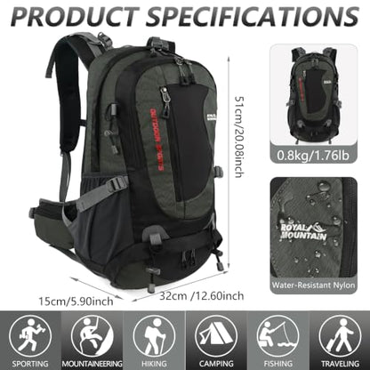 35L Water-resistant Hiking Backpack, Lightweight Backpack For Unisex (Grey) - color: Grey