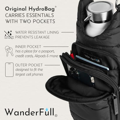WanderFull Original HydroBag Crossbody Water Bottle Holder with Phone Pocket, Fits Water Bottles up to 32 oz - color: Black Matte