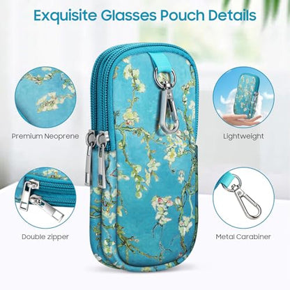 FINTIE Double Sunglasses Case, Soft Neoprene Eyeglasses Pouch with Clip - color: Blossom