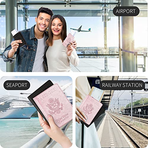 VIDIVICI 2 Pack Passport & Vaccine Card Holder - Pink&Black RFID Blocking Travel Must Have - color: Pink&Black, style: 2pack