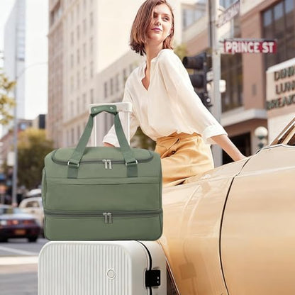 Travel Duffle Bag for Women, Carry-On Weekender with Shoe Compartment - color: Green