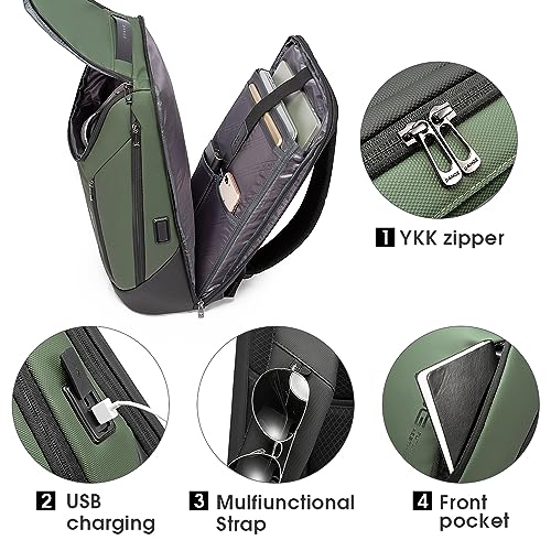 BANGE 비즈니스 스마트 백팩 방수 핏 15.6인치 노트북 백팩, USB 충전 포트 포함, 여행용 내구성 있는 백팩 - color: 초록색.