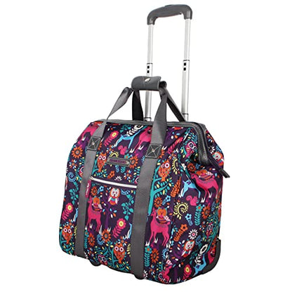 Lily Bloom Designer Under the Seat Tote Cabin Luggage Collection - 15 Inch Patterned Carry on Bag For Women - Lightweight Suitcase with 2 Rolling Wheels (Wildwoods) - color: Wildwoods