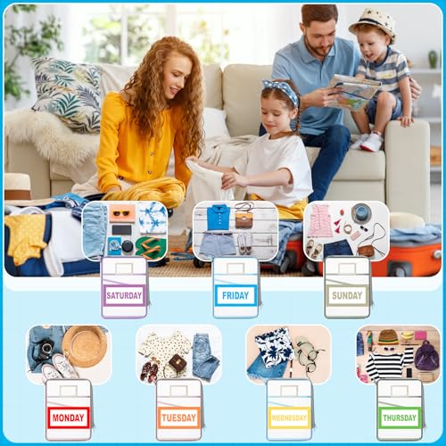 Honoson Days of Week Packing Cubes with Label for Kids, 12x9x1.57 "