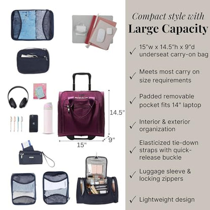 Baggallini 2 Wheel Underseater Carry-On - Lightweight Travel Weekender Luggage - color: Mulberry