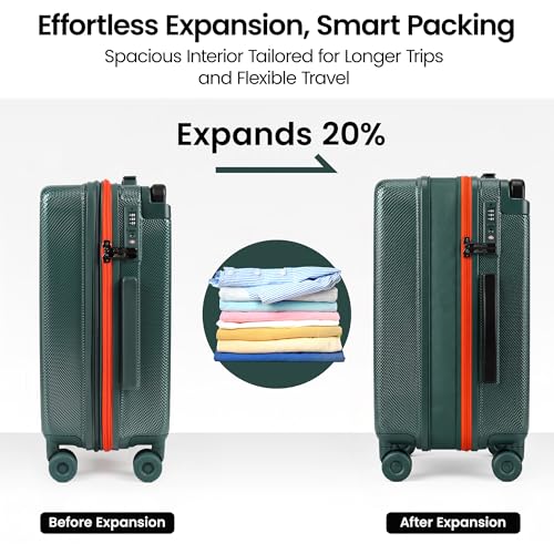 3 Piece Luggage set,Wide Handle Suitcase Set w/TSA LOCK - color: Green, size: 3-Piece Set (20"/26"/30'')