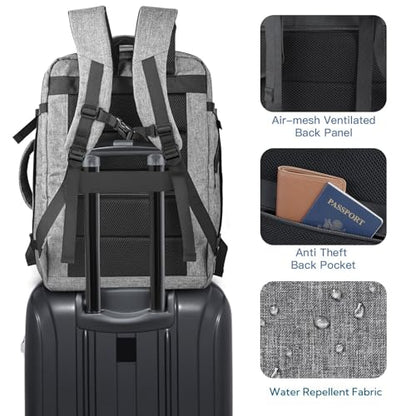 Gieury Carry On Backpack, 40-50L Expandable Travel Backpack Fits 17" Laptop - color: Grey, size: 2X-Large(20"x14"x10")