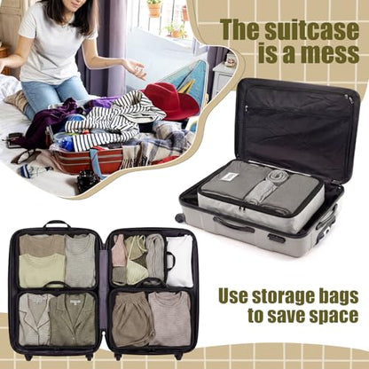 7 Pcs Packing Cubes for Travel Days of Week, Brown, L - color: Brown, size: L