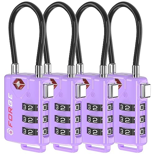 Forge TSA Approved Luggage Locks, Open Alert Cable Lock, Lavender, 4 Pack - color: Purple 4 Pack