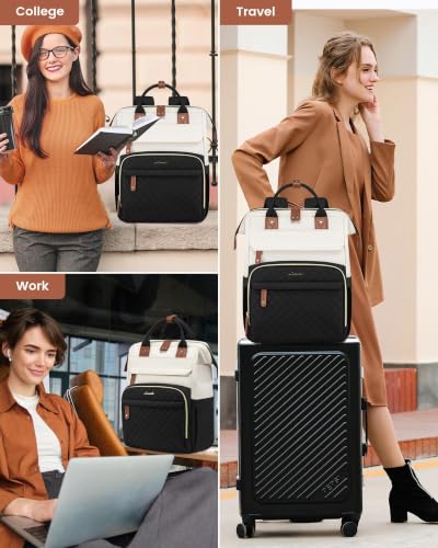 LOVEVOOK Laptop Backpack Women Quilted Teacher Nurse Work Backpack Purse - color: Cream Black, size: 15.6 inch-Cup