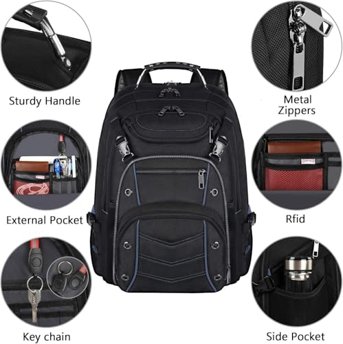 VECKUSON Extra Large Laptop Backpack, 22" x 17" x 10", 60L Capacity, Multi-Compartment Protection, Fits 15.6-19" Laptops, TSA Approved, RFID Anti-Theft, Sport Backpack - color: Blue