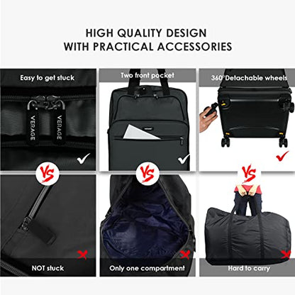 Verage Expandable Foldable Luggage Blue Suitcases Collapsible Rolling Travel Duffel Bag Lightweight Suit Case with Detachable Spinner Wheels - color: Black, size: Carry-On (21-Inch Expands into 24-Inch)