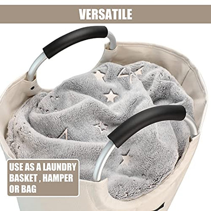 DOKEHOM 125L X-Large Laundry Basket Bag, Collapsible Tall Hamper, Beige - color: Beige, size: 125L