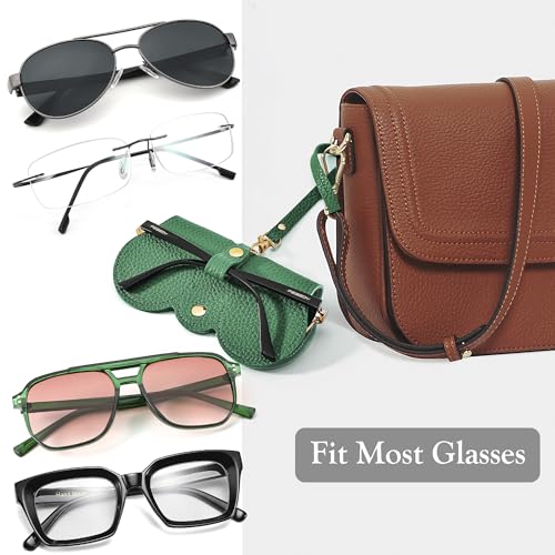 FEISEDY 2Pack Soft Leather Sunglass Bag, Portable Holder Eyeglasses Case - color: Blue+green