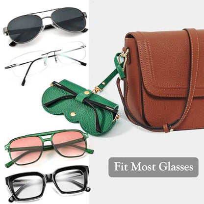FEISEDY 2Pack Soft Leather Sunglass Bag, Portable Holder Eyeglasses Case - color: Blue+green
