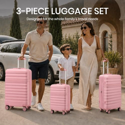 Kono 3-Piece Luggage Set 20/24/28in Expandable Hardside TSA Lock Pink - color: Pink, size: 3-piece set (20/24/28)