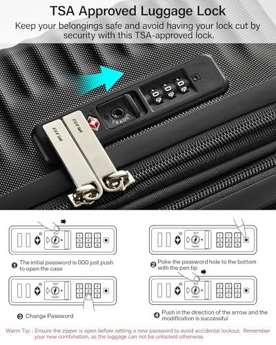 MILADA 24 Inch Expandable Checked Luggage, Hard Shell Medium Suitcase - color: Jet Black, size: Checked Medium 24 inch