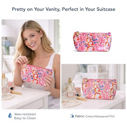 Extra Small Cosmetic Bag – Splash-Proof Travel Makeup Pouch with PVC Lining, Compact Bridal & Bridesmaid Toiletry Bag, Easy-Clean Cosmetic Case – Strawberry Vine - color: Strawberry Vine, size: Extra Small Cosmetic Bag