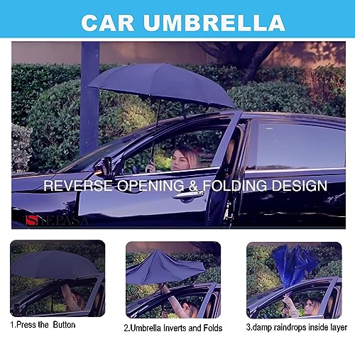 SIEPASA 49/56 Inch Inverted Reverse Upside Down Umbrella, Extra Large Double Canopy Vented Windproof Waterproof Stick Golf Umbrellas with C-shape Handle. - color: Black, size: 56 Inch