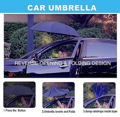 SIEPASA 49/56 Inch Inverted Reverse Upside Down Umbrella, Extra Large Double Canopy Vented Windproof Waterproof Stick Golf Umbrellas with C-shape Handle. - color: Black, size: 56 Inch