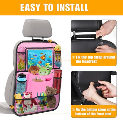 Backseat Car Organizer w/ 10 Storage Pockets, 11" Tablet Holder, 2 PCS Pink - color: Pink