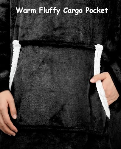 Sendowtek Wearable Hoodie Blanket Sweatshirt for Adults 3.9ft Long, Black - color: Black