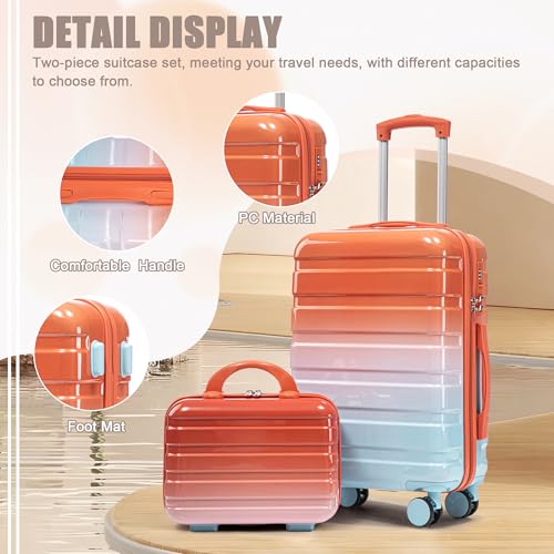 GDFStudio 14/20 Inch 2 Piece Luggage Set,PC Hard Shell Spinner Suitcase,Combination Lock,360° Silent Wheels, Retractable Handle,Carry On Travel Luggage with 14” Cosmetic Case,Gradient Blue-Red - color: Blue+Red, size: 14/20In