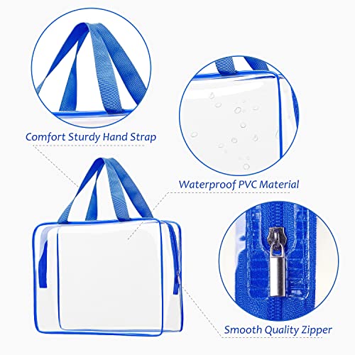 3pcs Crystal Clear Cosmetic Bags TSA Approved Travel Makeup Toiletry Bag - color: 3pcs Blue-1 large, 1 medium, 1 small, size: 1 large, 1 medium, 1 small