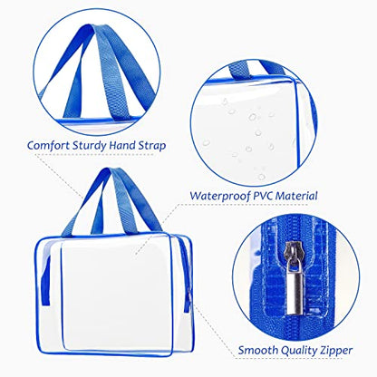 3pcs Crystal Clear Cosmetic Bags TSA Approved Travel Makeup Toiletry Bag - color: 3pcs Blue-1 large, 1 medium, 1 small, size: 1 large, 1 medium, 1 small
