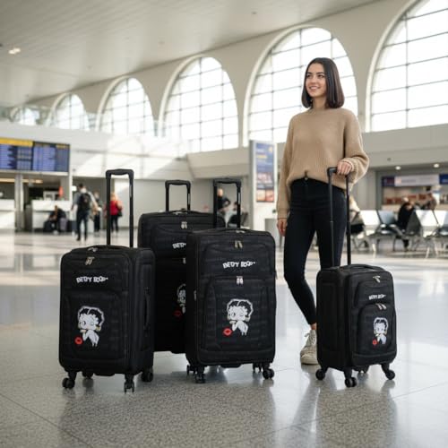 Karriage-Mate Betty Boop 4-Piece Softside Luggage Set - 20/24/28/32 Inch Expandable Spinner Suitcases with Rolling Wheels (1B) - color: 1B