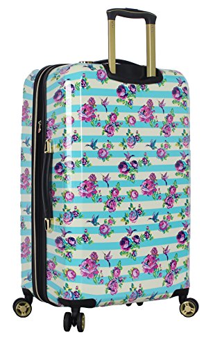 Betsey Johnson 26 Inch Checked Luggage Collection - Expandable Scratch Resistant (ABS + PC) Hardside Suitcase - Designer Lightweight Bag with 8-Rolling Spinner Wheels (Stripe Floral Hummingbird) - color: Stripe Floral Hummingbird