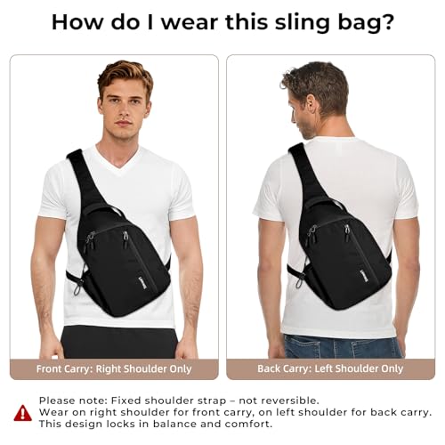 Crossbody Sling Bag, RFID Travel Hiking Sling Backpack, Compact EDC Bag - color: Black