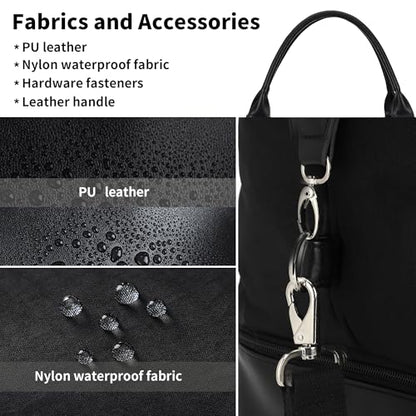 Women's Weekender bag Travel Duffel Bag with Shoe Compartment 21-inch Airline-Approved Carry-On, 2-Piece Overnight Bag Set Personal Item Luggage - color: D-Black