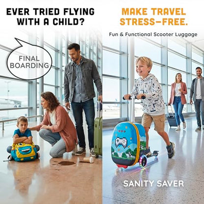 Kids Ride-On Scooter Luggage, Carry-On Suitcase, Ages 4+ - style: Gamer