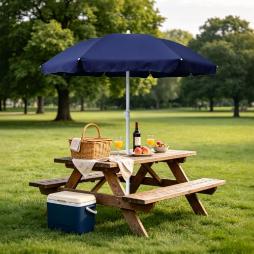 AMMSUN 6FT Portable Outdoor Picnic Patio Umbrella with Tilt Function, Navy - color: Blue