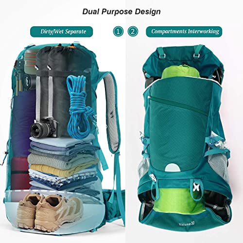 HOMIEE 50L Hiking Backpack Travel Bag Waterproof Camping Rucksack - color: Green